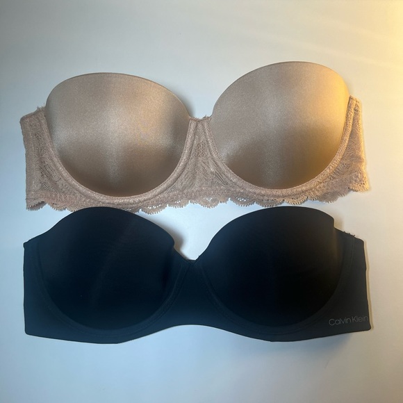 Calvin Klein Strapless Bras Bundle Beige + Black | Lightly Worn - Picture 1 of 12